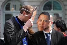 Actie van de vredesbeweging ter gelegenheid van het Obama-bezoek aan Brussel